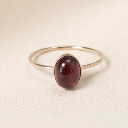 MXW natural oval garnet January birthstone stacking ring in 14K gold-filled metal