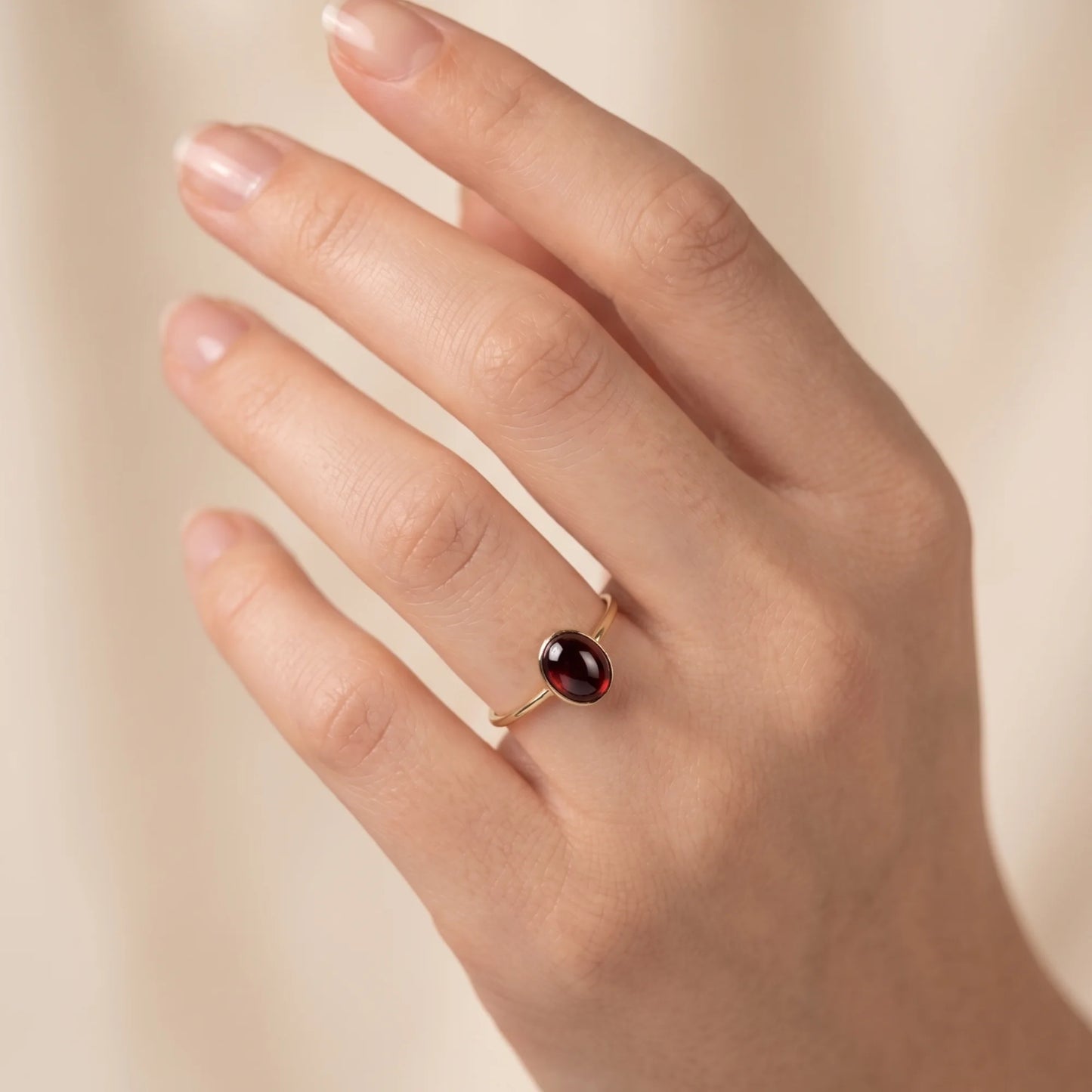 MXW natural oval garnet January birthstone stacking ring in 14K gold-filled metal