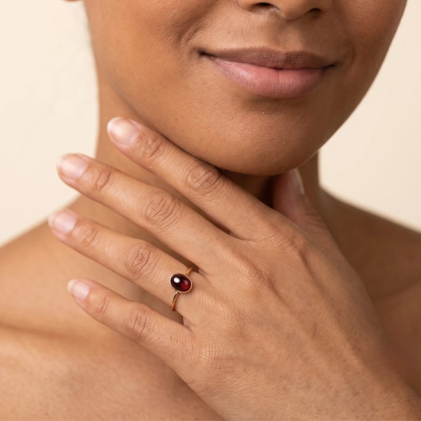 MXW natural oval garnet January birthstone stacking ring in 14K gold-filled metal