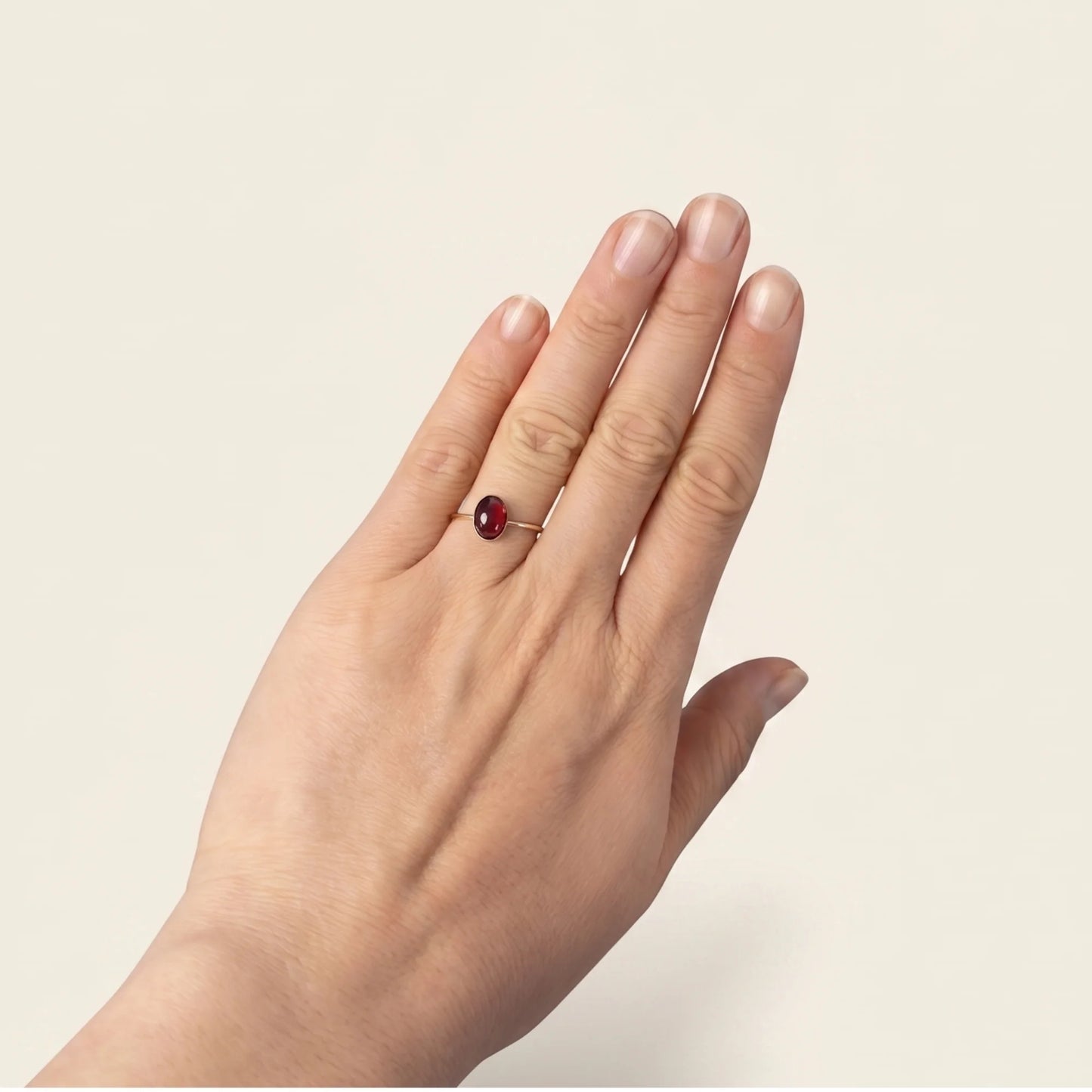 MXW natural oval garnet January birthstone stacking ring in 14K gold-filled metal