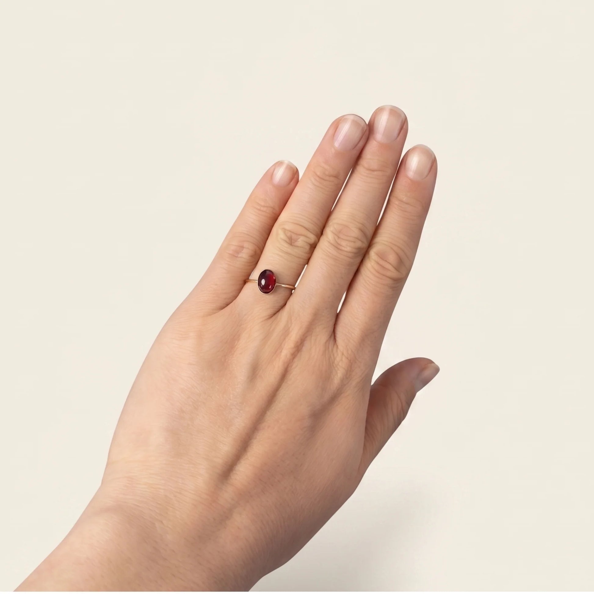 MXW natural oval garnet January birthstone stacking ring in 14K gold-filled metal