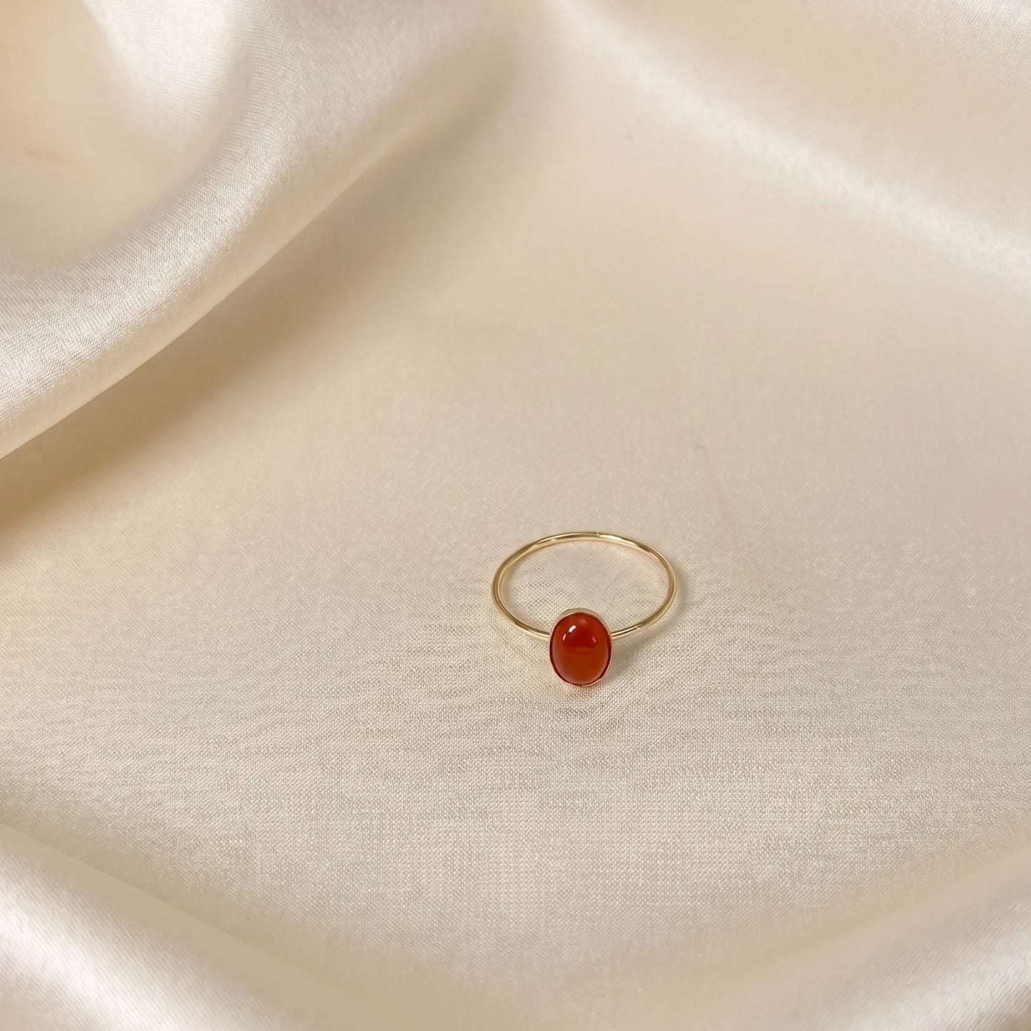 MXW natural oval carnelian July birthstone stacking ring in 14K gold-filled metal