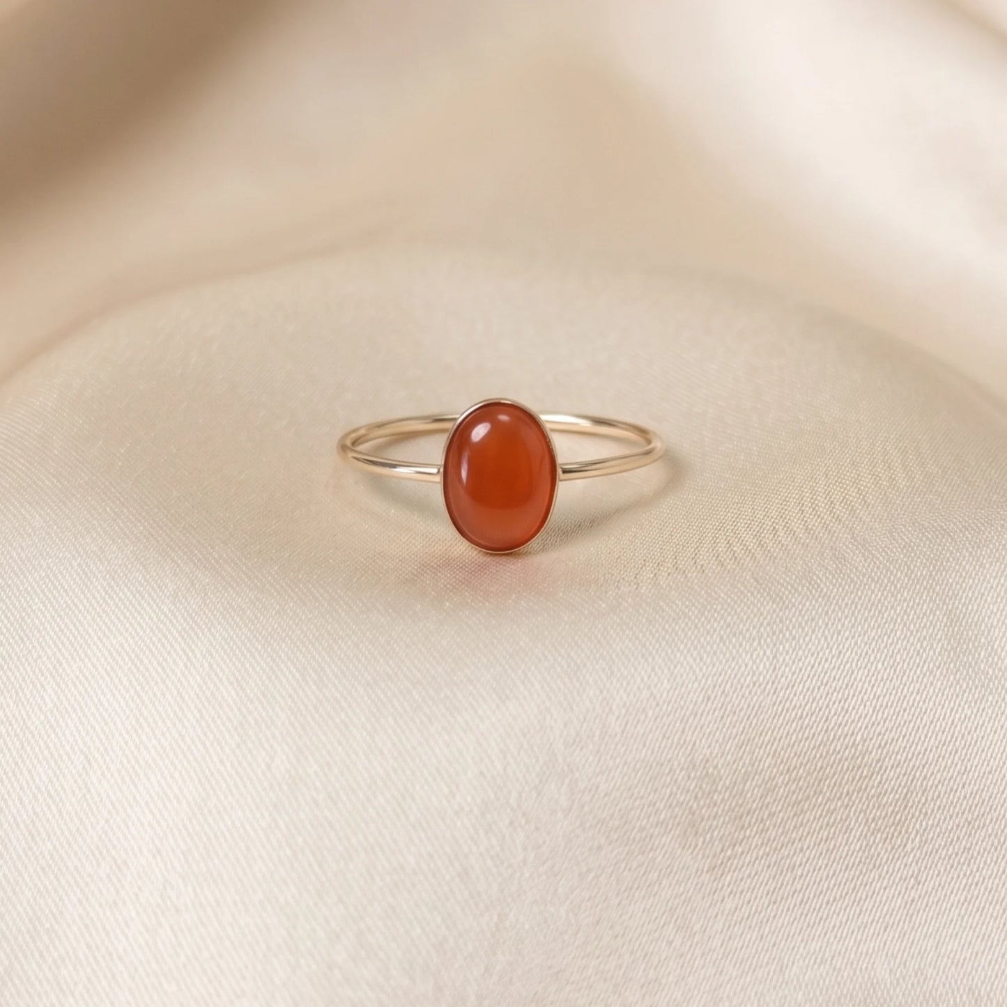 MXW natural oval carnelian July birthstone stacking ring in 14K gold-filled metal