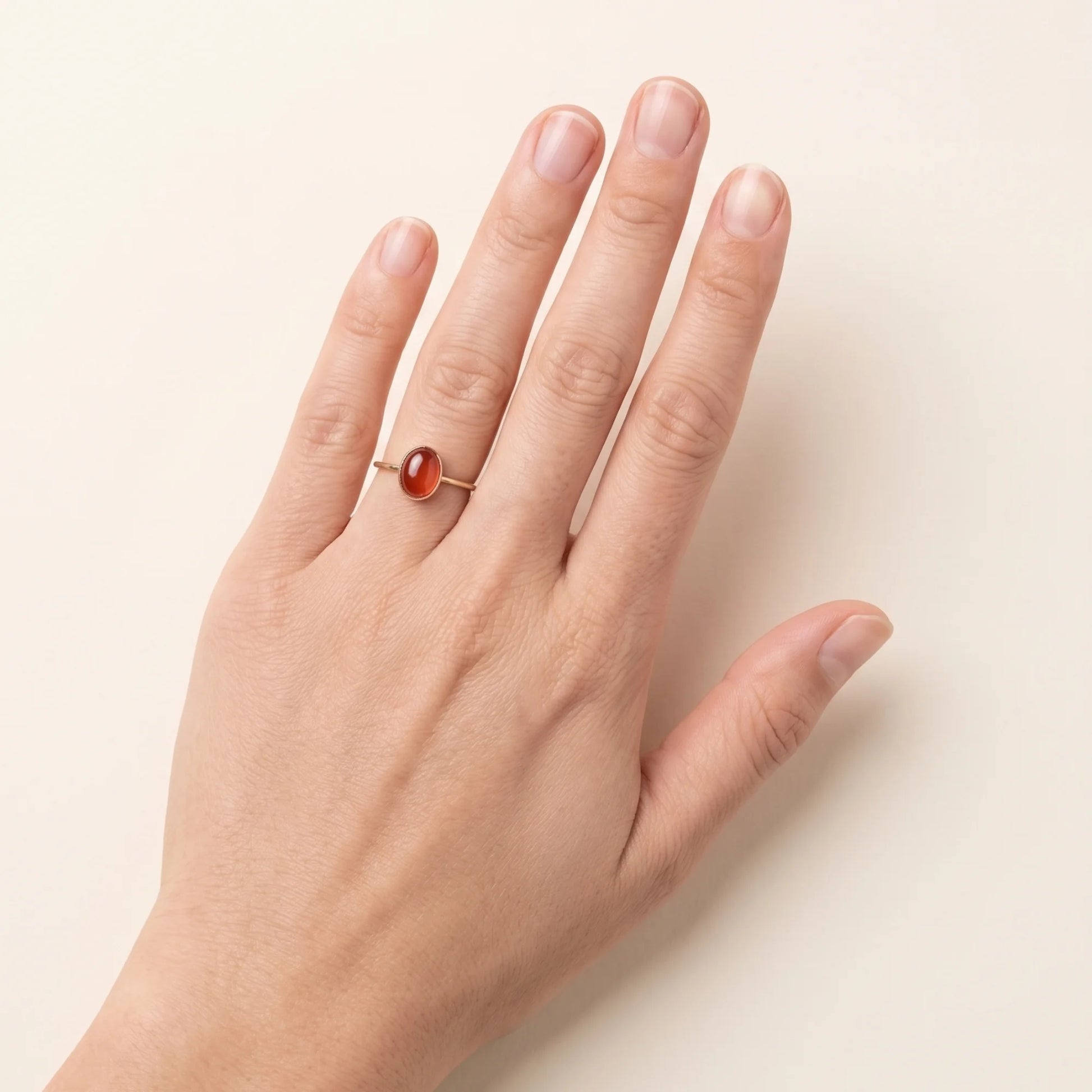 MXW natural oval carnelian July birthstone stacking ring in 14K gold-filled metal