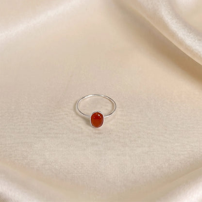 MXW natural oval carnelian July birthstone stacking ring in 925 sterling silver metal