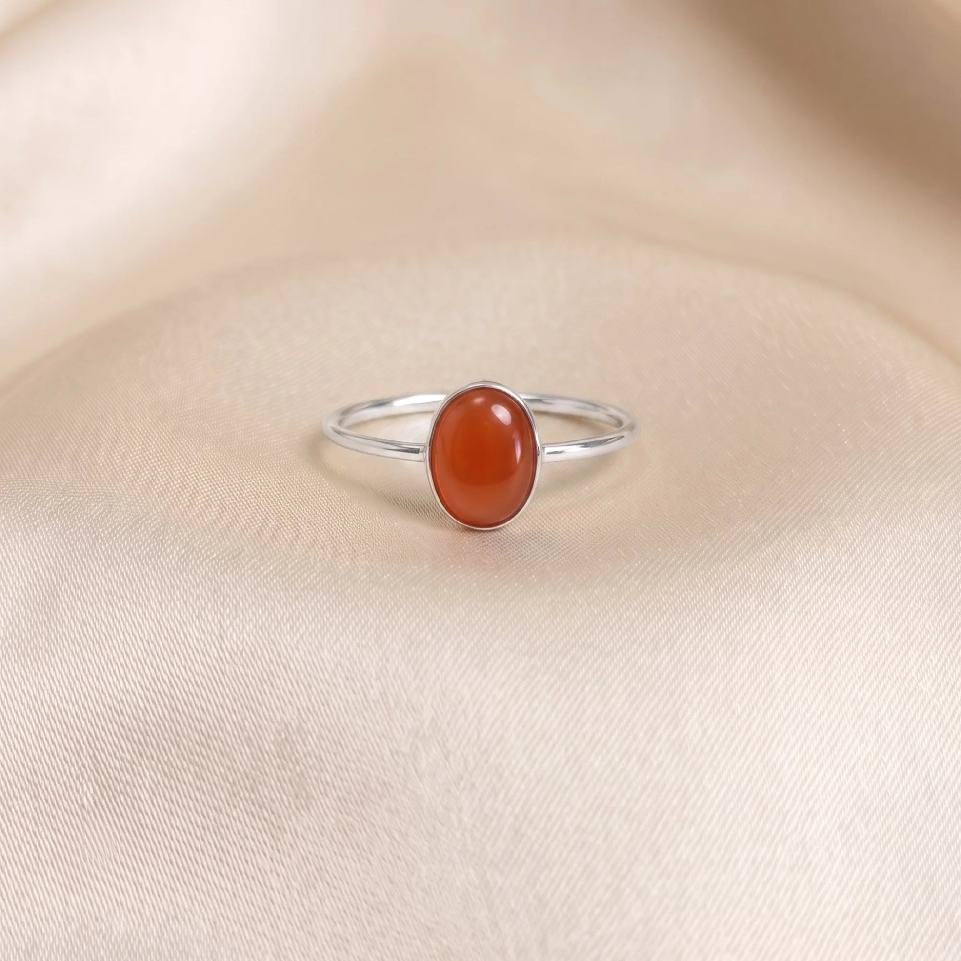 MXW natural oval carnelian July birthstone stacking ring in 925 sterling silver metal