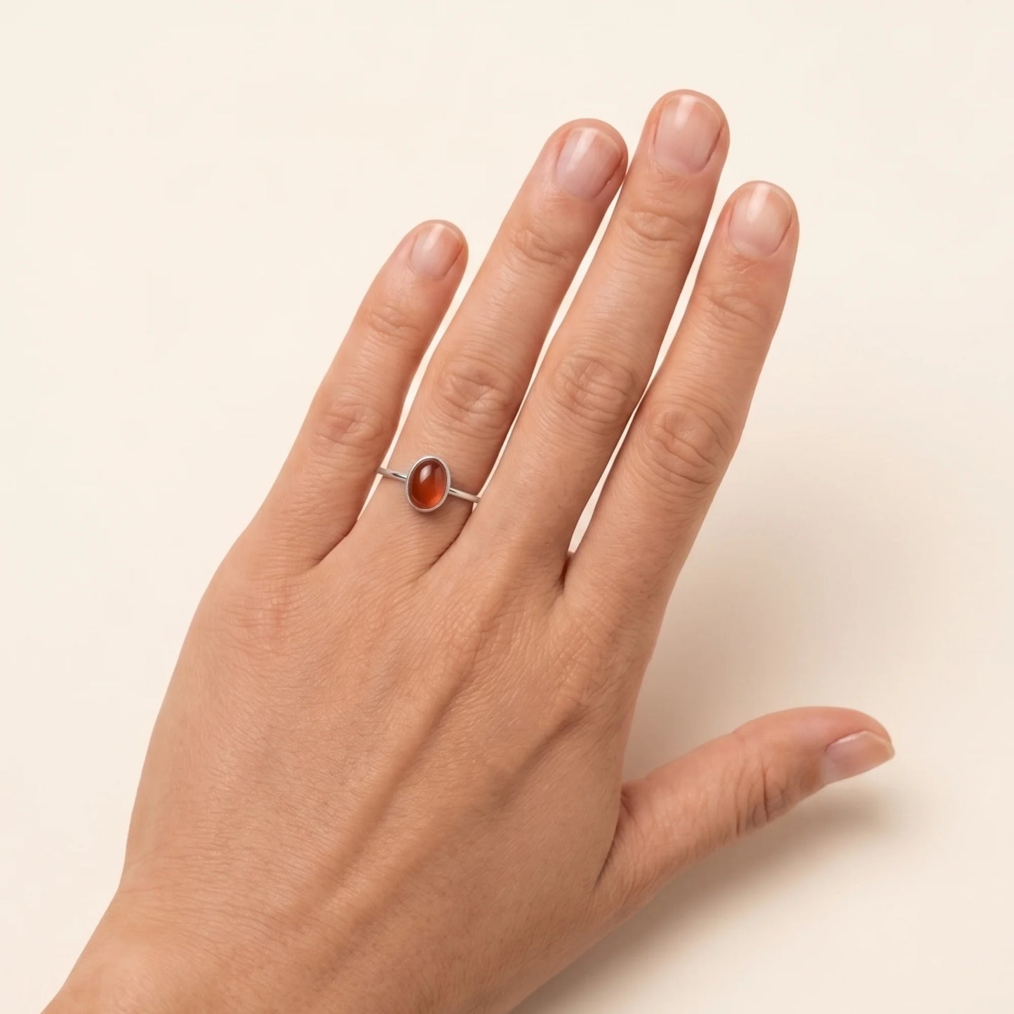 MXW natural oval carnelian July birthstone stacking ring in 925 sterling silver metal