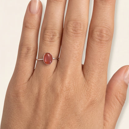 MXW natural oval carnelian July birthstone stacking ring in 925 sterling silver metal