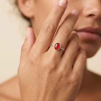 MXW natural oval carnelian July birthstone stacking ring in 925 sterling silver metal