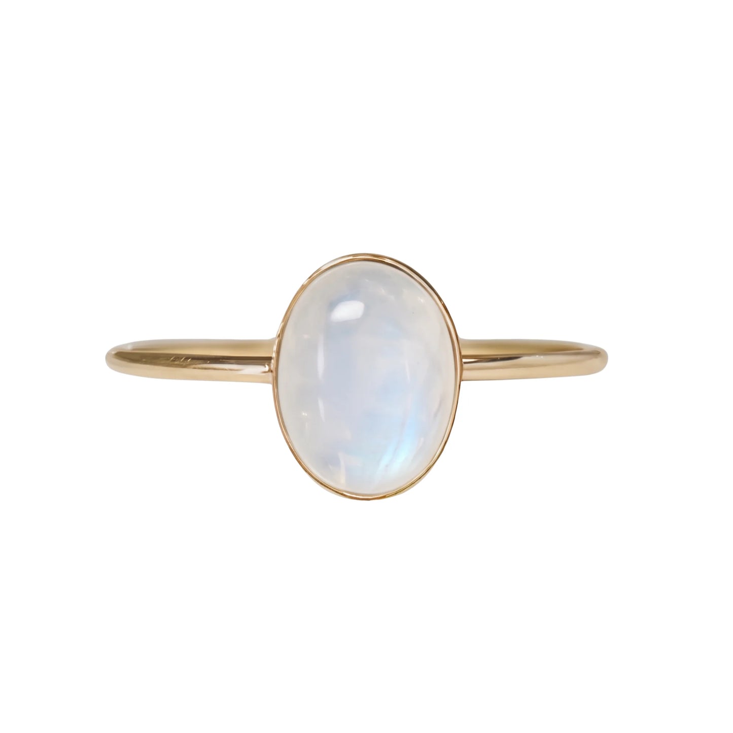 MXW natural oval rainbow moonstone June birthstone stacking ring in 14K gold-filled metal