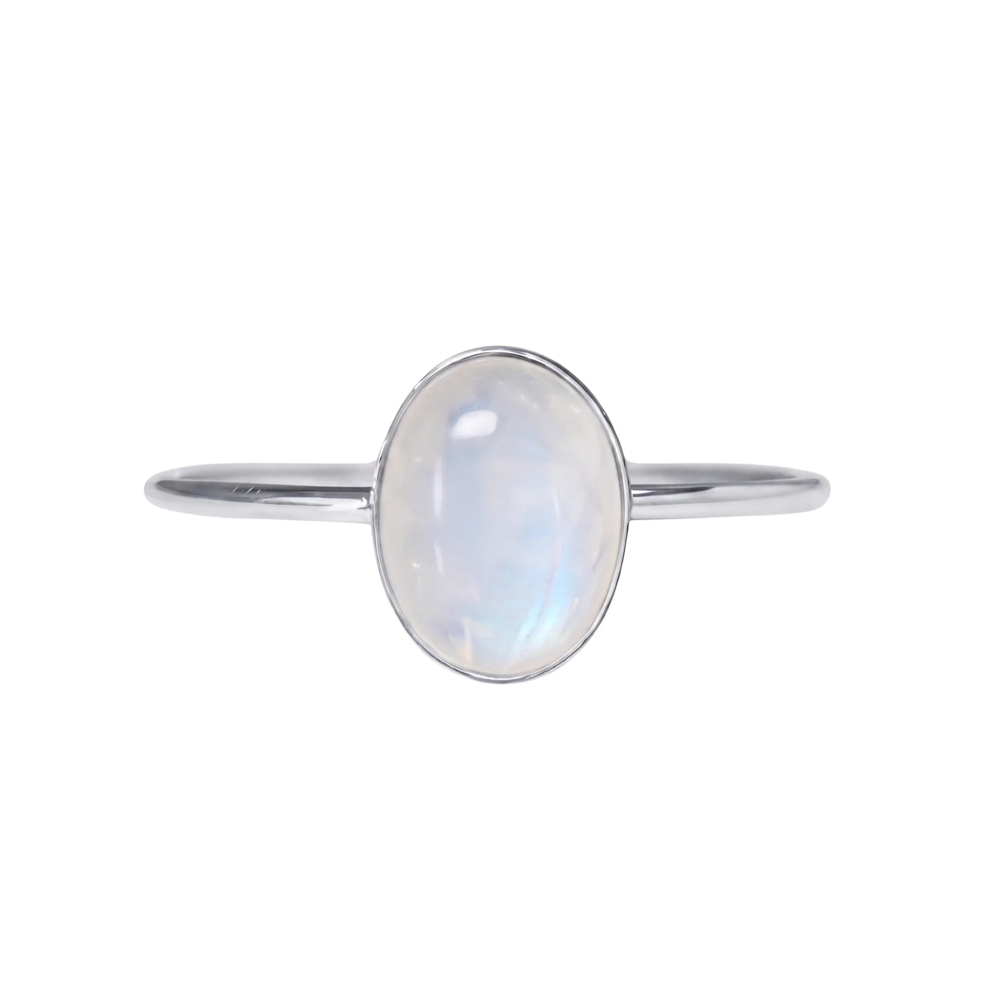 MXW natural oval rainbow moonstone June birthstone stacking ring in 925 sterling silver metal