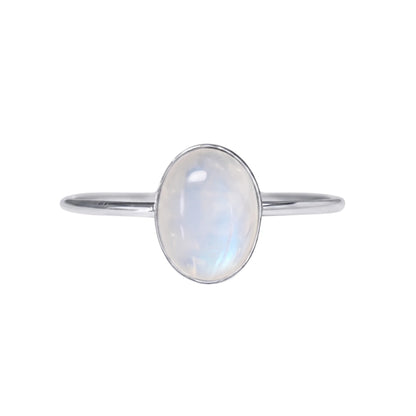 MXW natural oval rainbow moonstone June birthstone stacking ring in 925 sterling silver metal