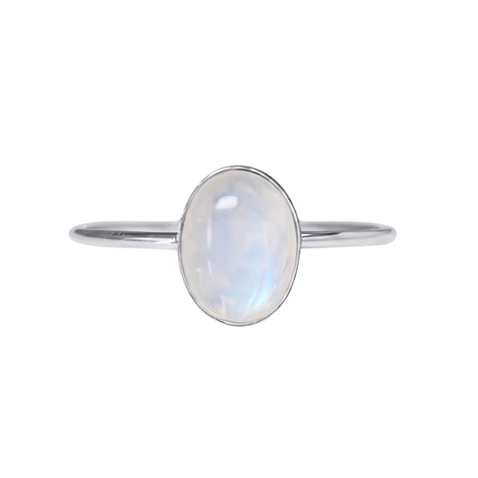MXW natural oval rainbow moonstone June birthstone stacking ring in 925 sterling silver metal