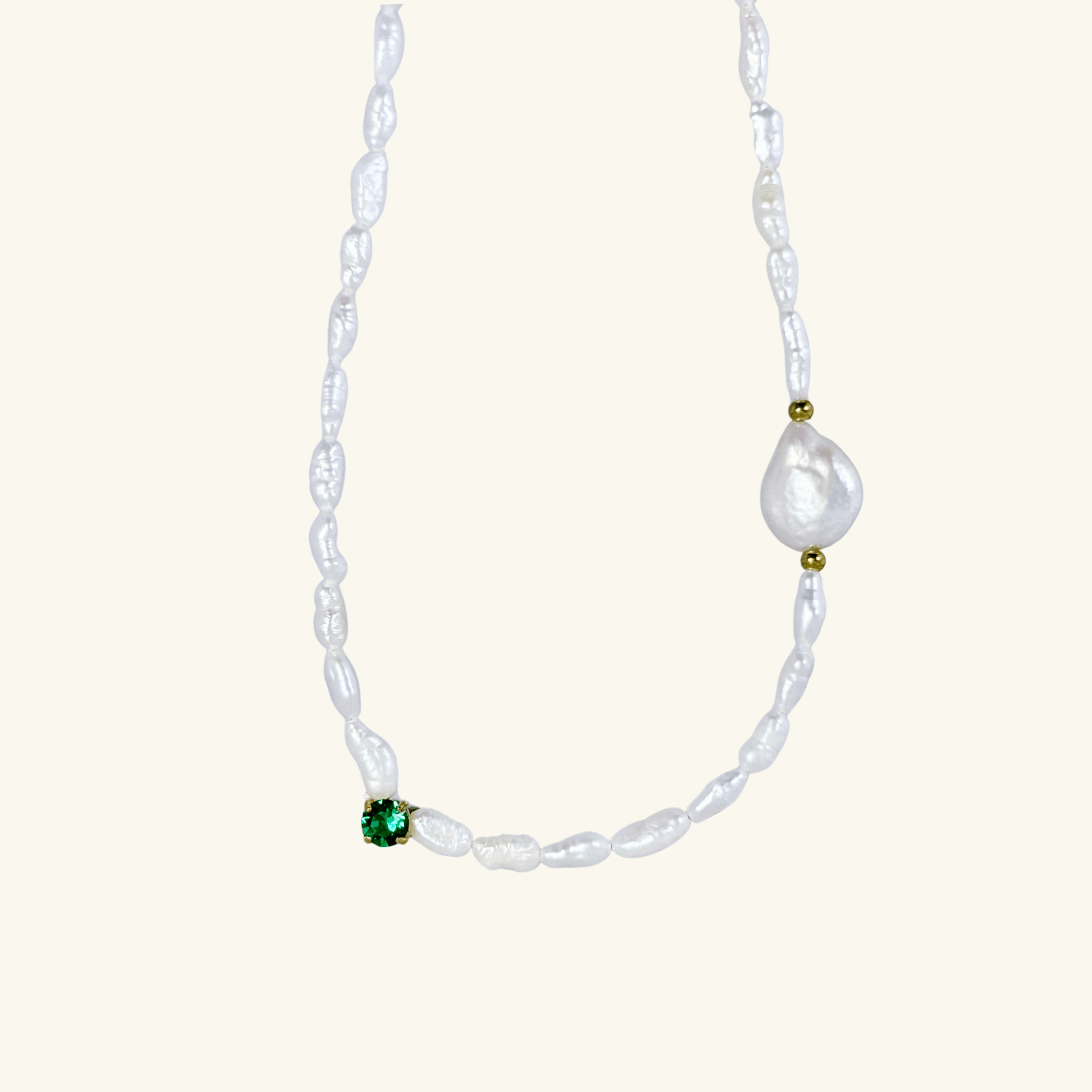 Handmade necklace with Keshi and baroque pearls, accented by a Swarovski crystal element in a birthstone-inspired color, with gold or silver findings.