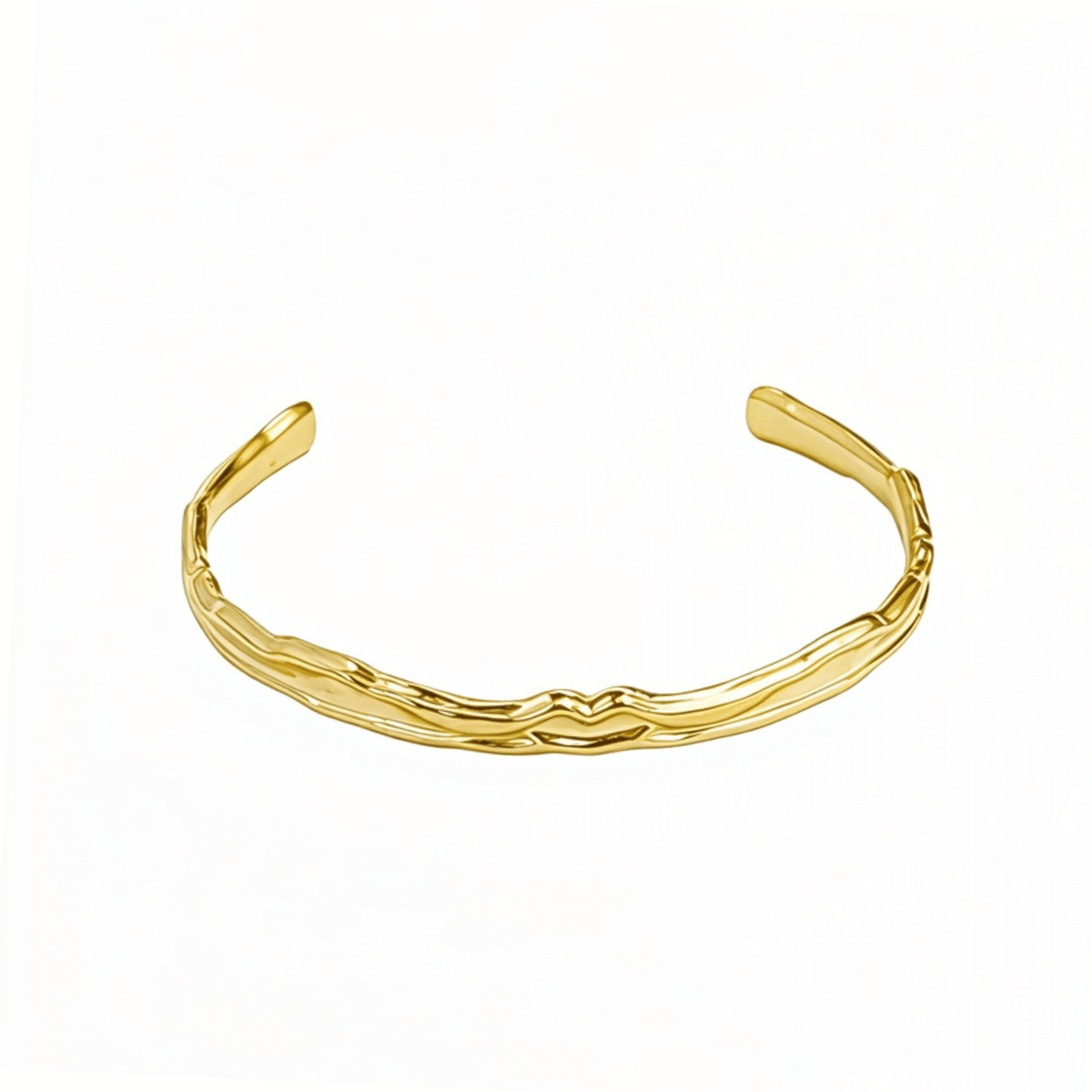 Gold textured cuff bracelet with molten, organic design.