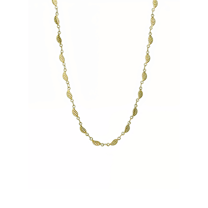 Elegant waterproof gold chain featuring textured leaf links with a minimalist, nature-inspired design