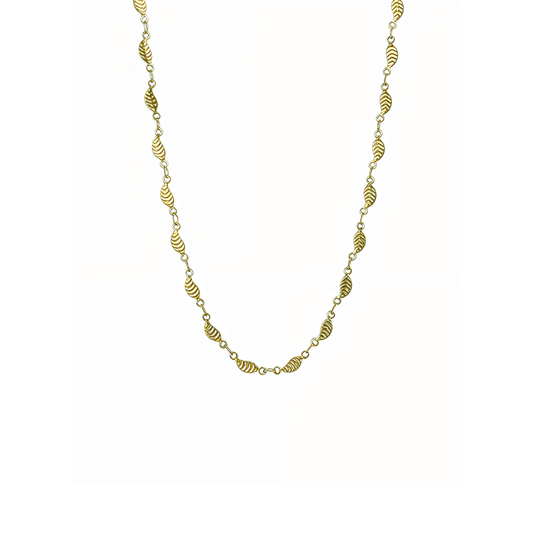 Elegant waterproof gold chain featuring textured leaf links with a minimalist, nature-inspired design