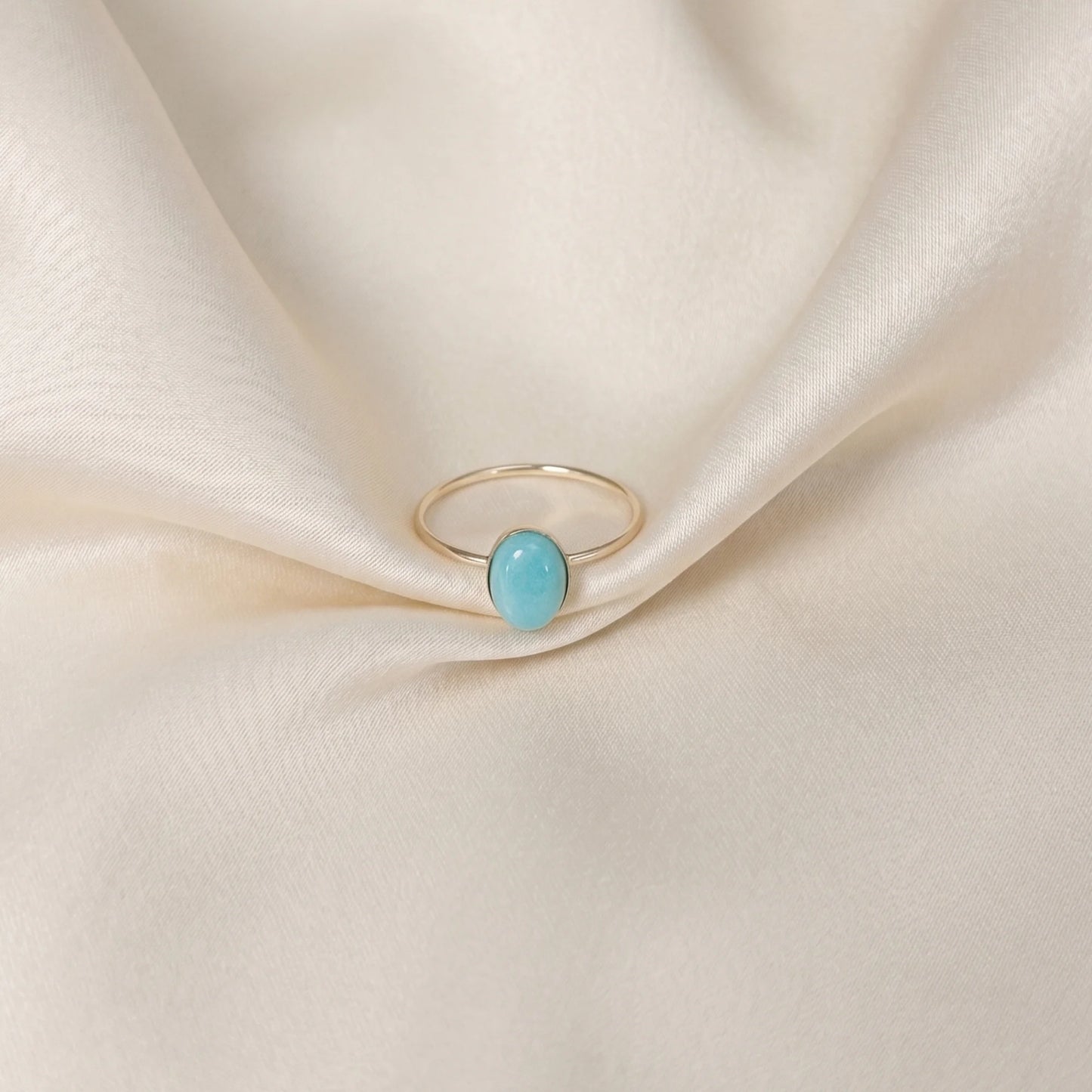  MXW natural oval amazonite March birthstone stacking ring in 14K gold-filled metal