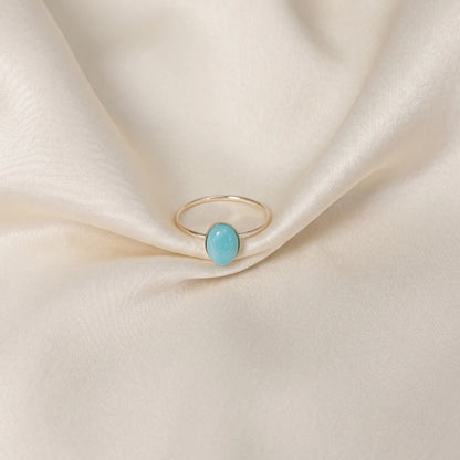  MXW natural oval amazonite March birthstone stacking ring in 14K gold-filled metal