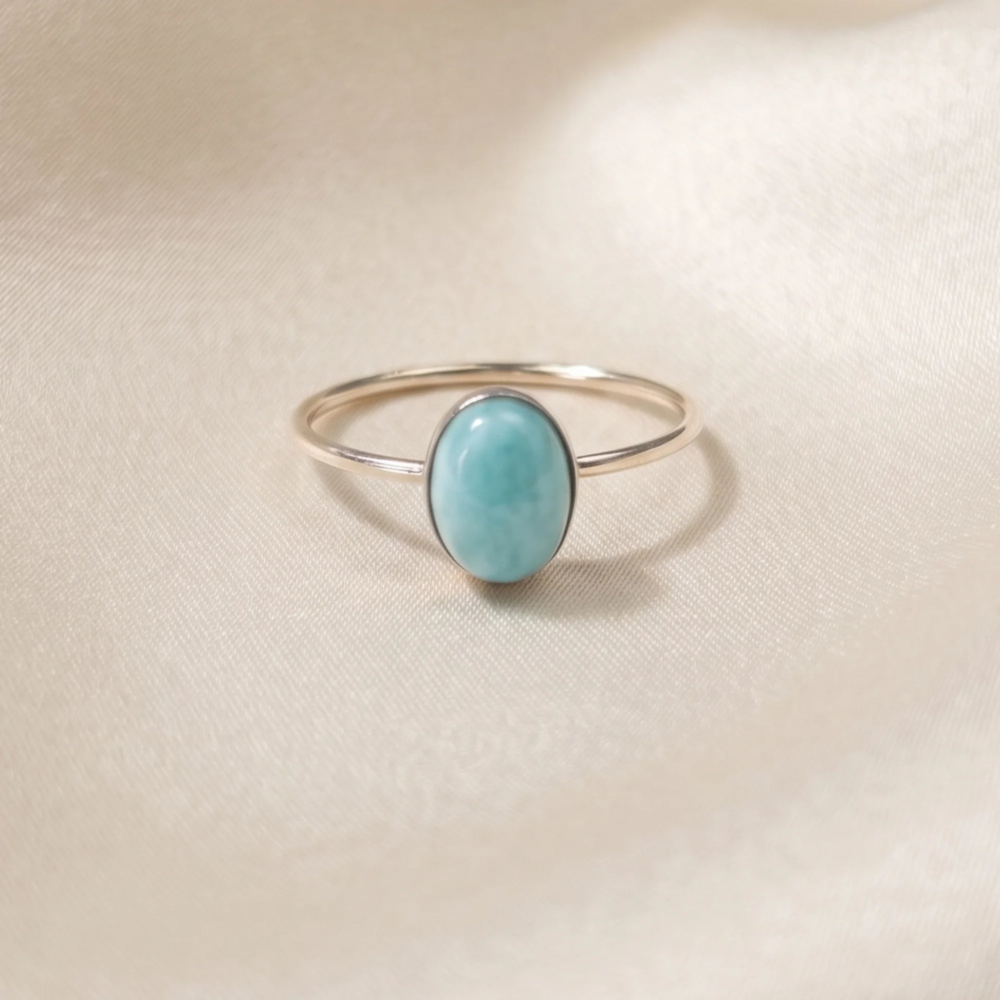  MXW natural oval amazonite March birthstone stacking ring in 14K gold-filled metal