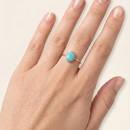  MXW natural oval amazonite March birthstone stacking ring in 14K gold-filled metal