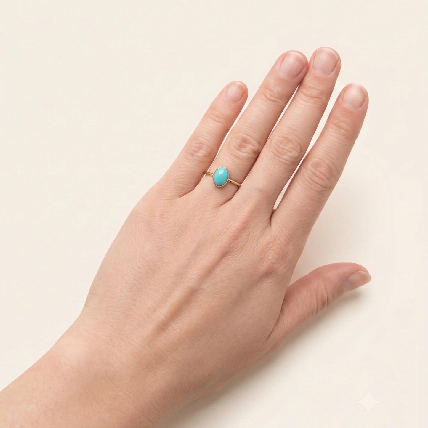  MXW natural oval amazonite March birthstone stacking ring in 14K gold-filled metal