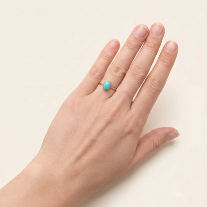  MXW natural oval amazonite March birthstone stacking ring in 14K gold-filled metal