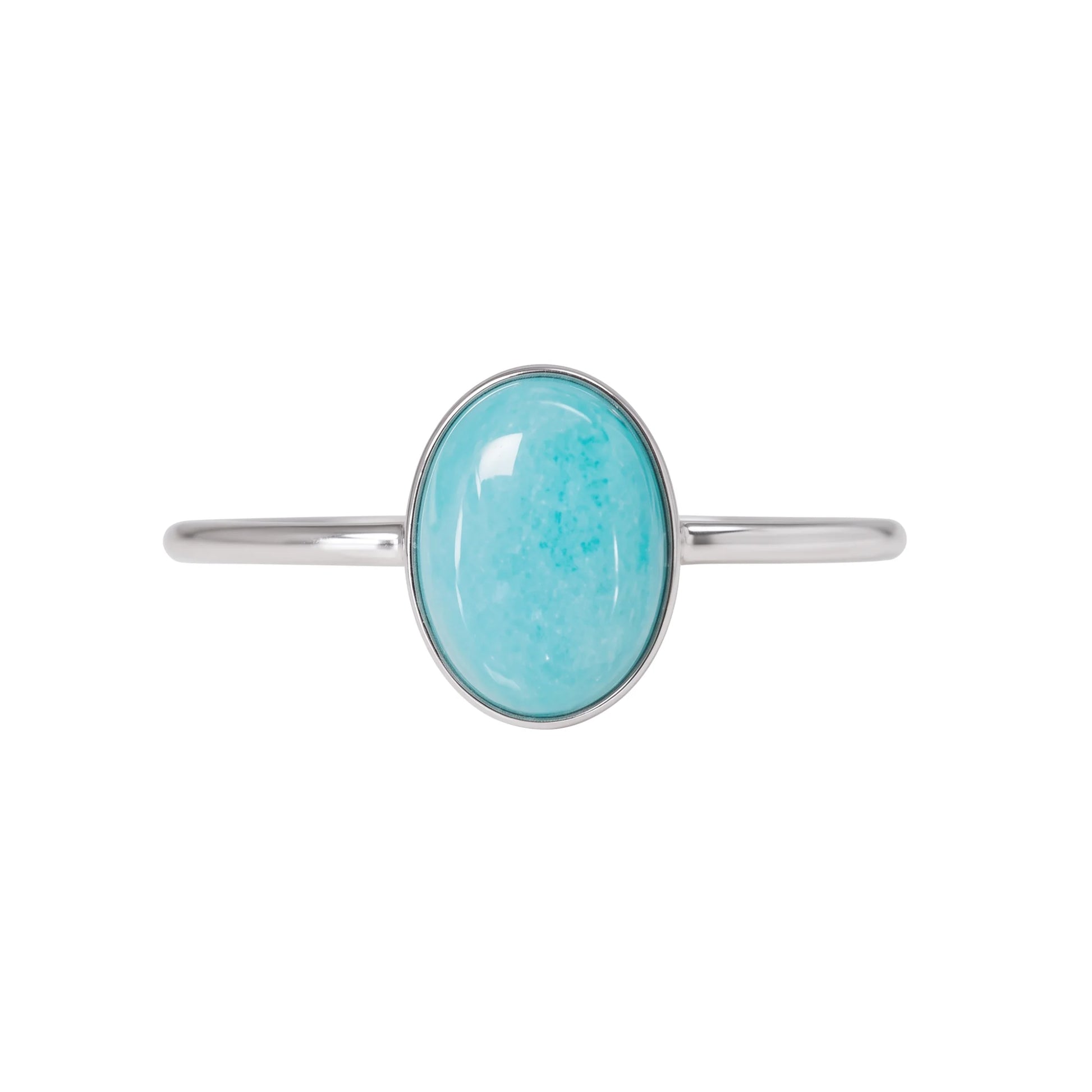 MXW natural oval amazonite March birthstone stacking ring in 925 sterling silver metal