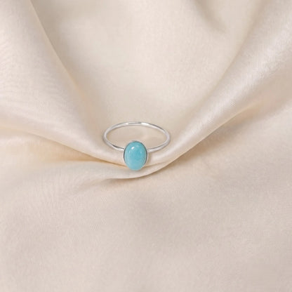 MXW natural oval amazonite March birthstone stacking ring in 925 sterling silver metal