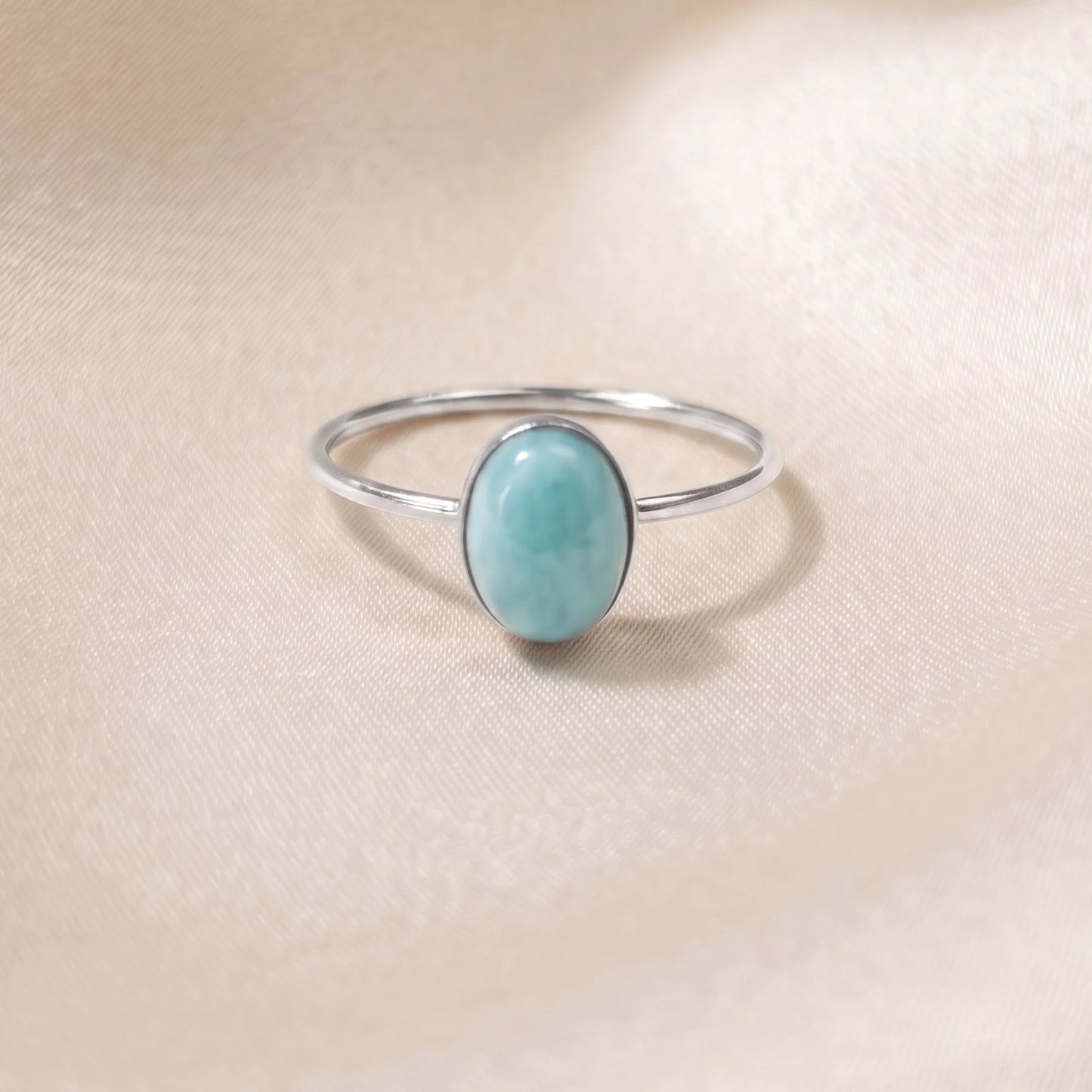 MXW natural oval amazonite March birthstone stacking ring in 925 sterling silver metal