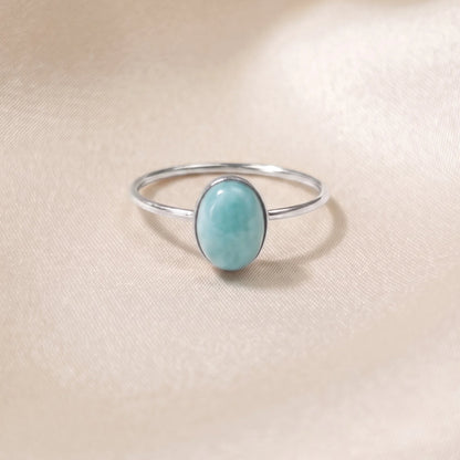 MXW natural oval amazonite March birthstone stacking ring in 925 sterling silver metal