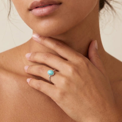 MXW natural oval amazonite March birthstone stacking ring in 925 sterling silver metal