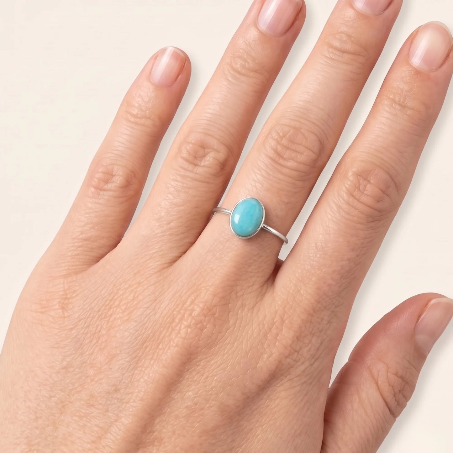 MXW natural oval amazonite March birthstone stacking ring in 925 sterling silver metal