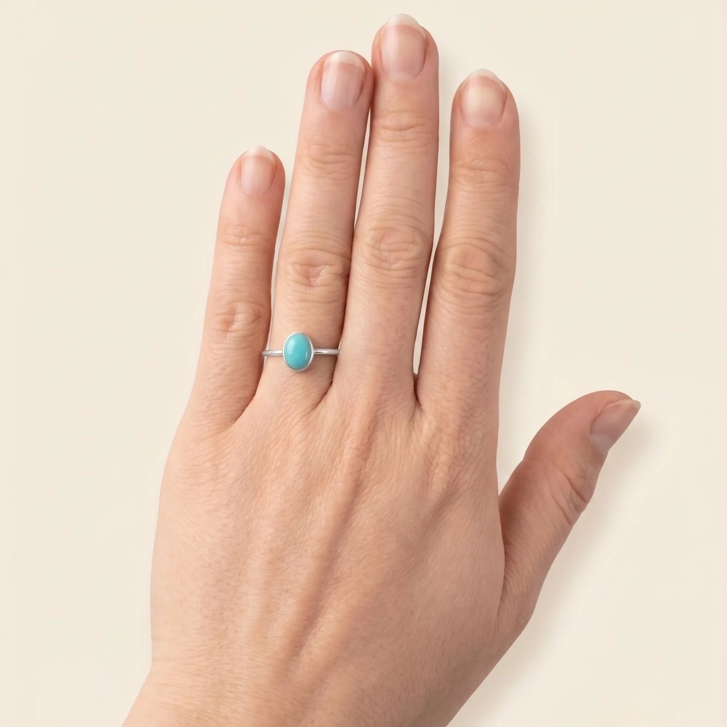 MXW natural oval amazonite March birthstone stacking ring in 925 sterling silver metal
