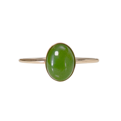 MXW natural oval nephrite jade May birthstone stacking ring in 14K gold-filled metal