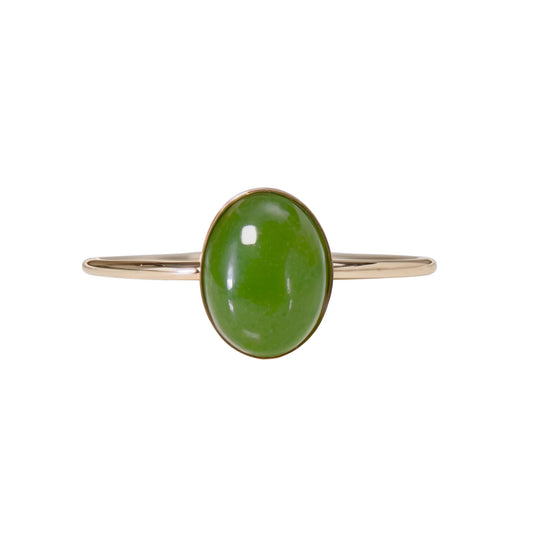 MXW natural oval nephrite jade May birthstone stacking ring in 14K gold-filled metal