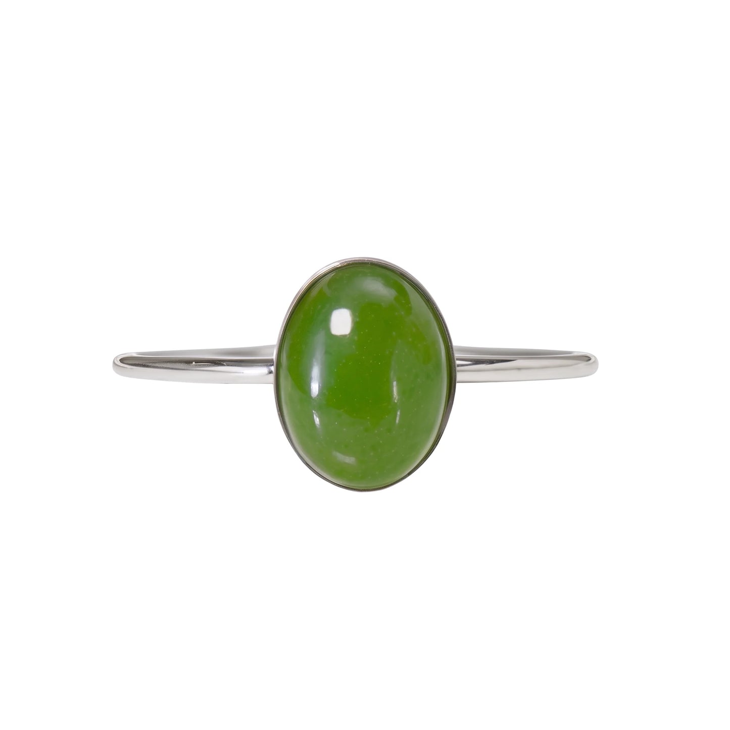 MXW natural oval nephrite jade May birthstone stacking ring in 925 sterling silver metal