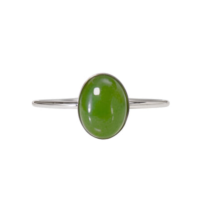 MXW natural oval nephrite jade May birthstone stacking ring in 925 sterling silver metal