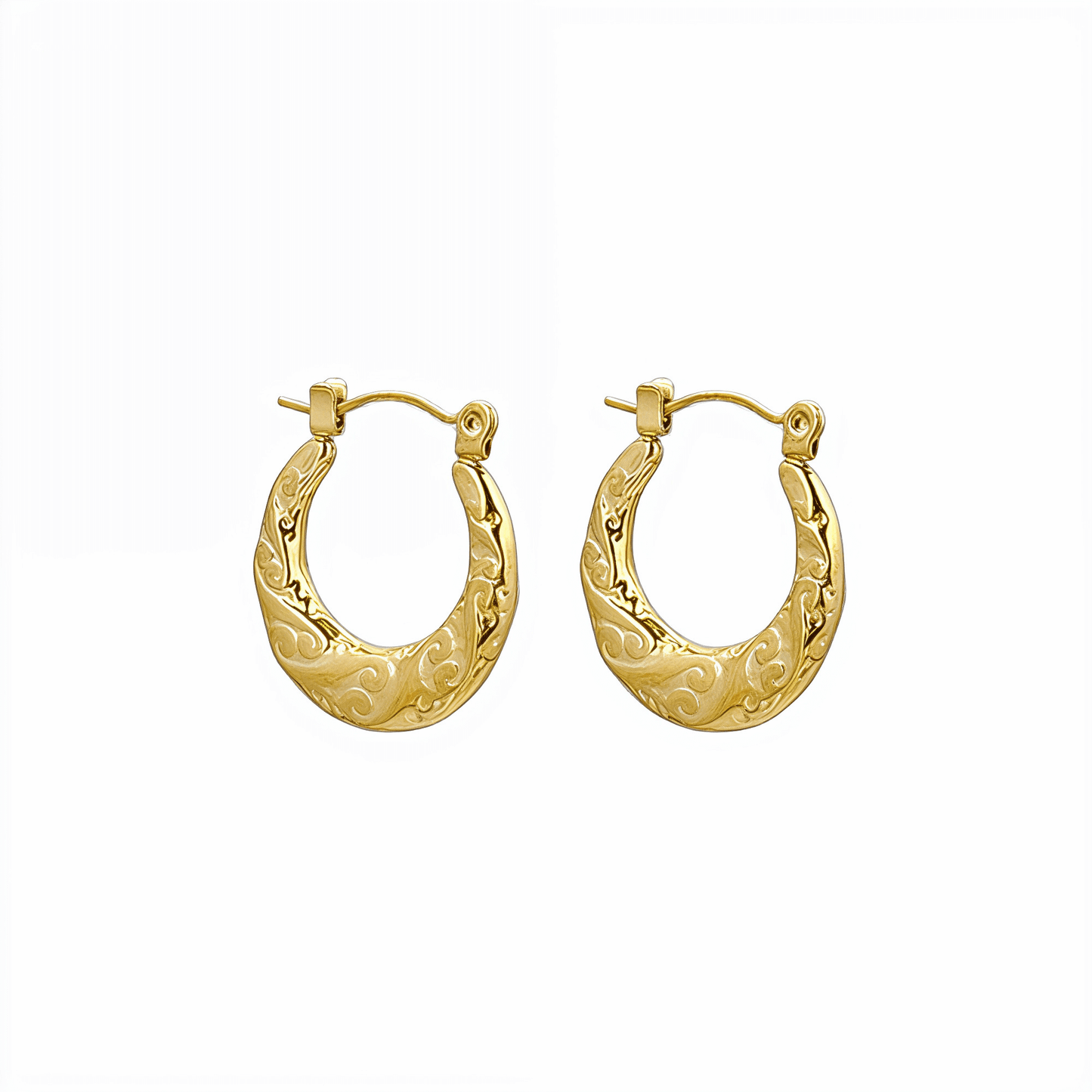 Molten Swirl Gold Hoop Earrings on white background