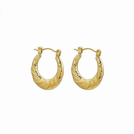 Molten Swirl Gold Hoop Earrings on white background