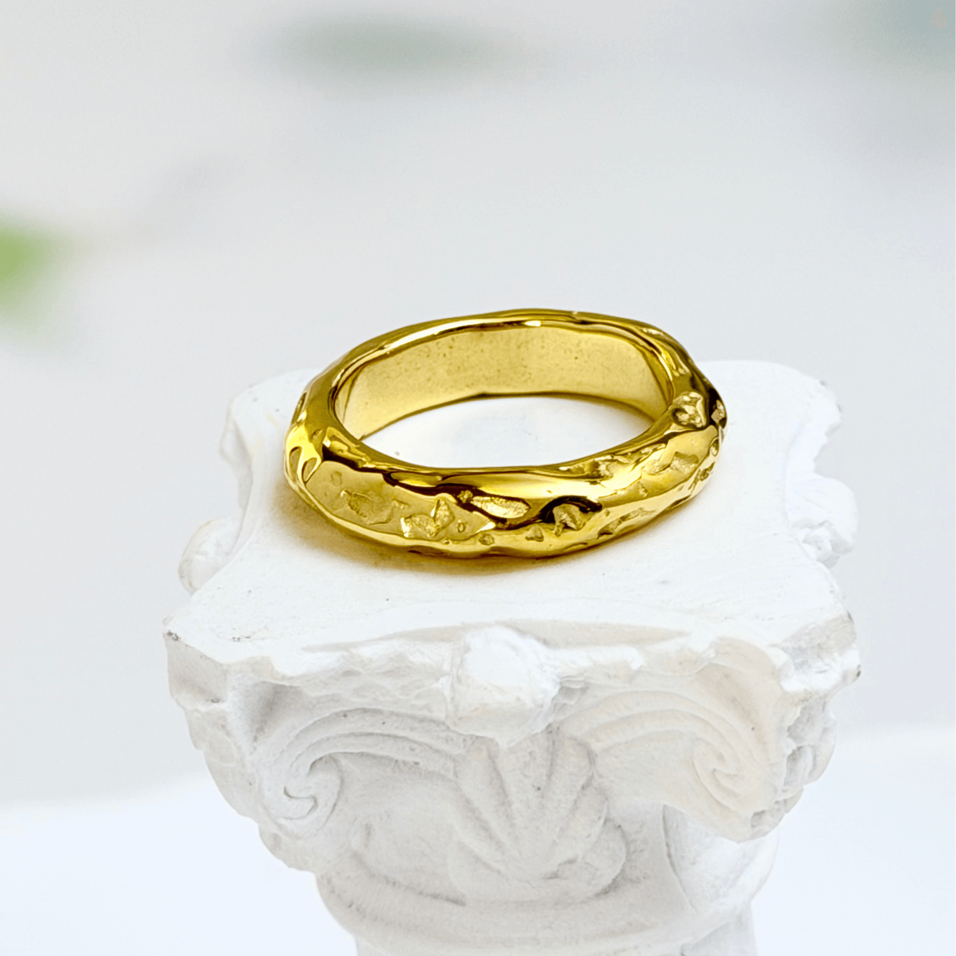 gold textured ring on white background – waterproof jewellery by MXW