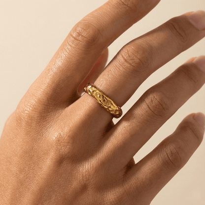 gold textured ring on white background – waterproof jewellery by MXW