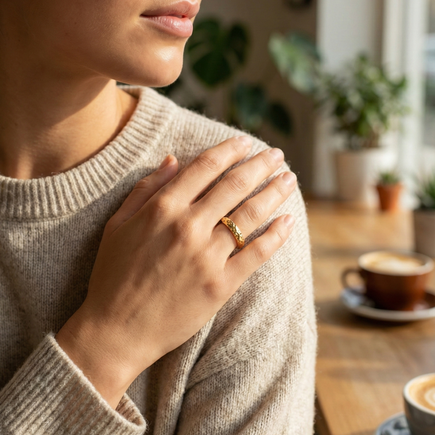 gold textured ring on white background – waterproof jewellery by MXW