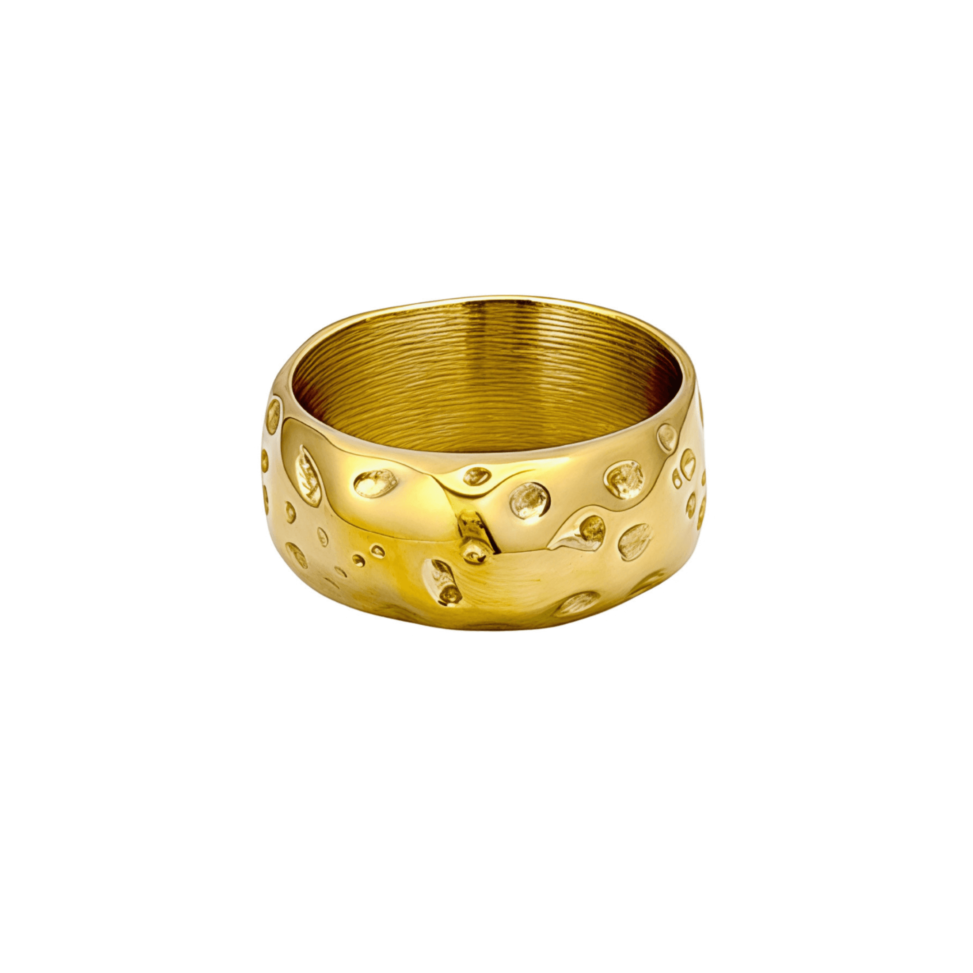 Molten Wave Gold Band – Wide in textured gold finish