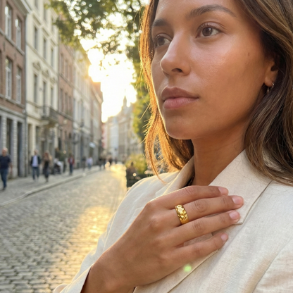 Molten Wave Gold Band – Wide in textured gold finish