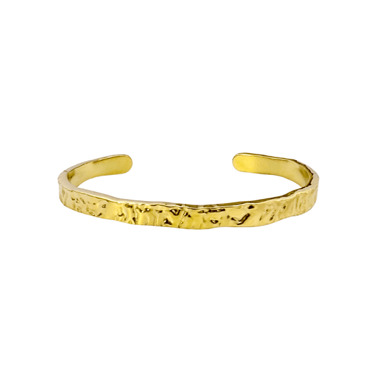 gold molten wave cuff bracelet with textured finish, adjustable and elegant design