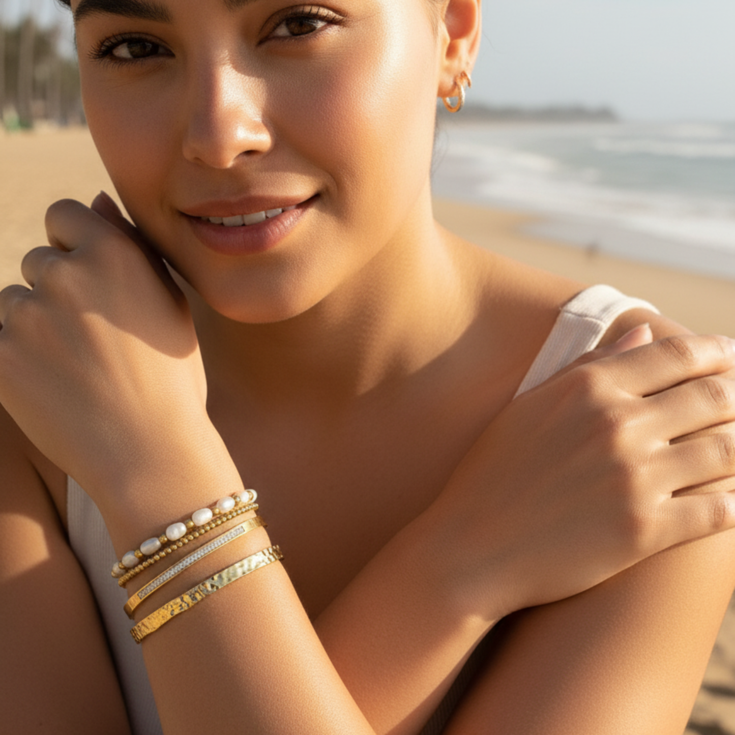 gold molten wave cuff bracelet with textured finish, adjustable and elegant design