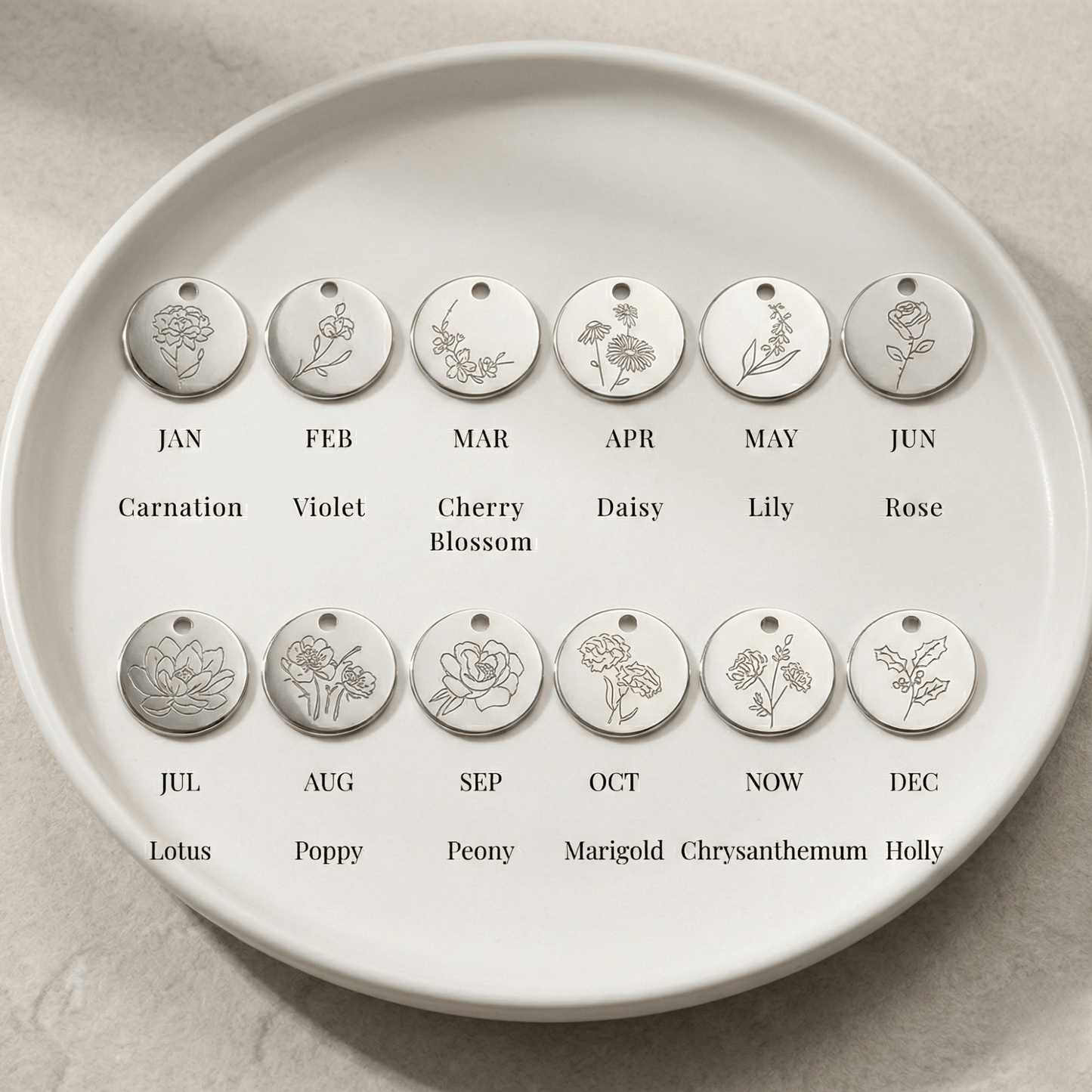 mxw jewellery engraved birthmonth flower chart
