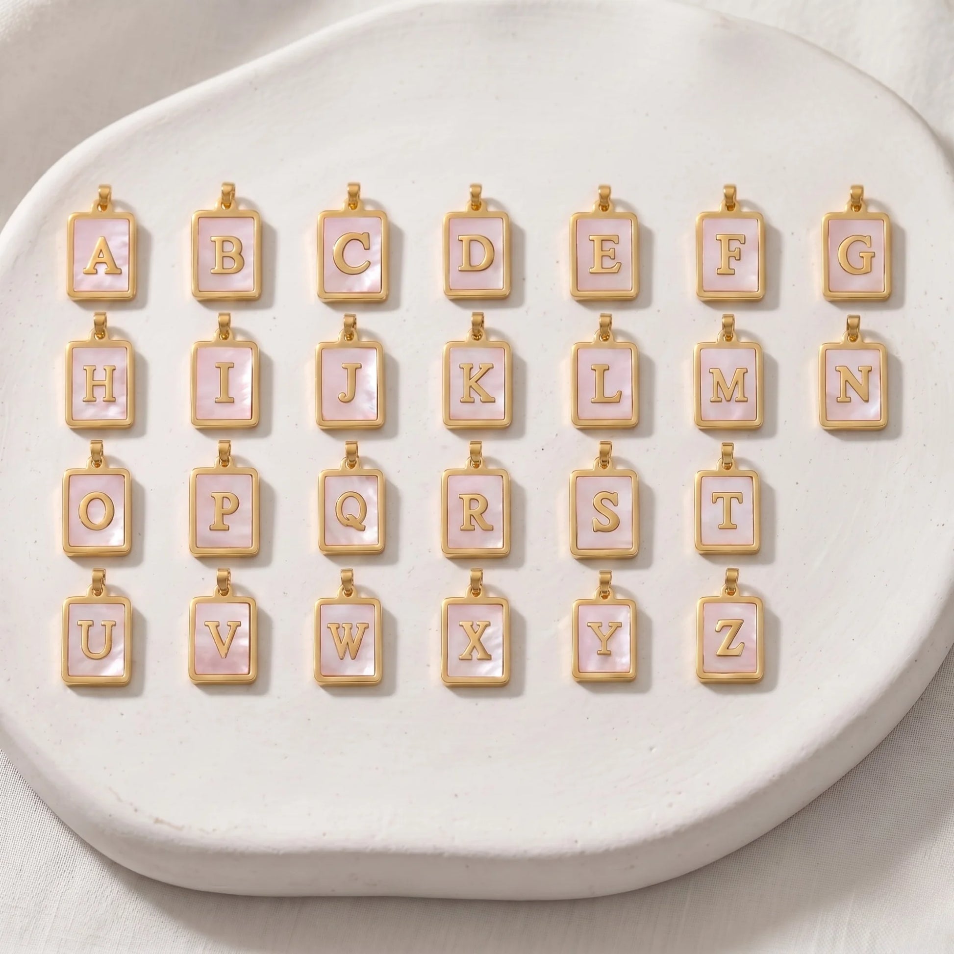 mxw jewellery pink shell initial letters