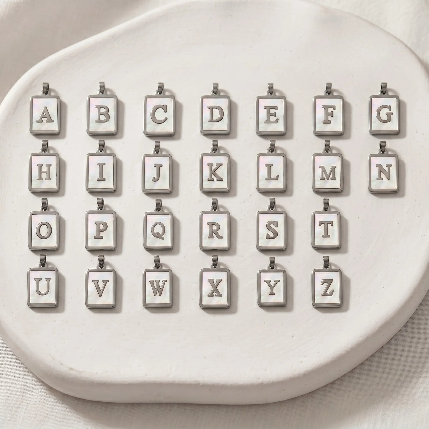 mxw jewellery shell initial letters silver